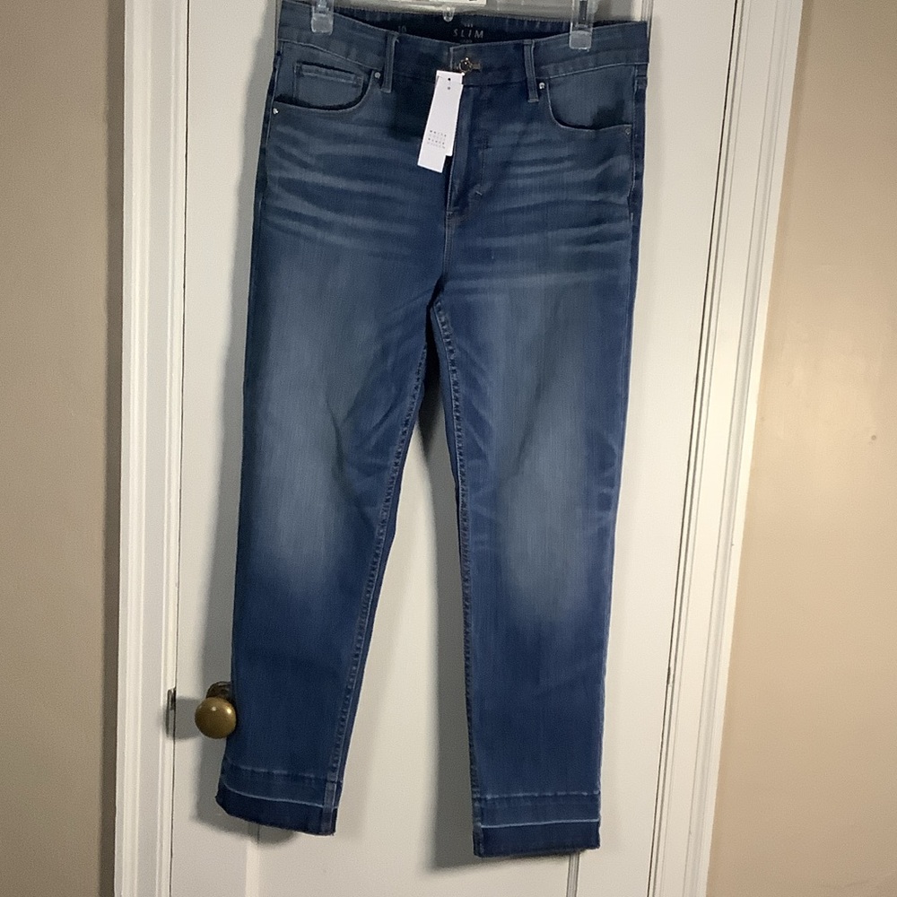 White House Black Market Cropped Slim Jeans in Medium Blue Wash